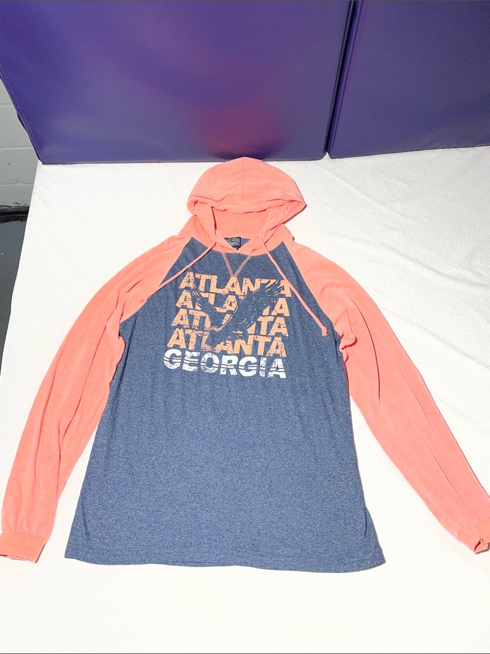 Women’s Long Sleeve Hoodie Tee - Atlanta Georgia Graphic - Coral Sleeves
